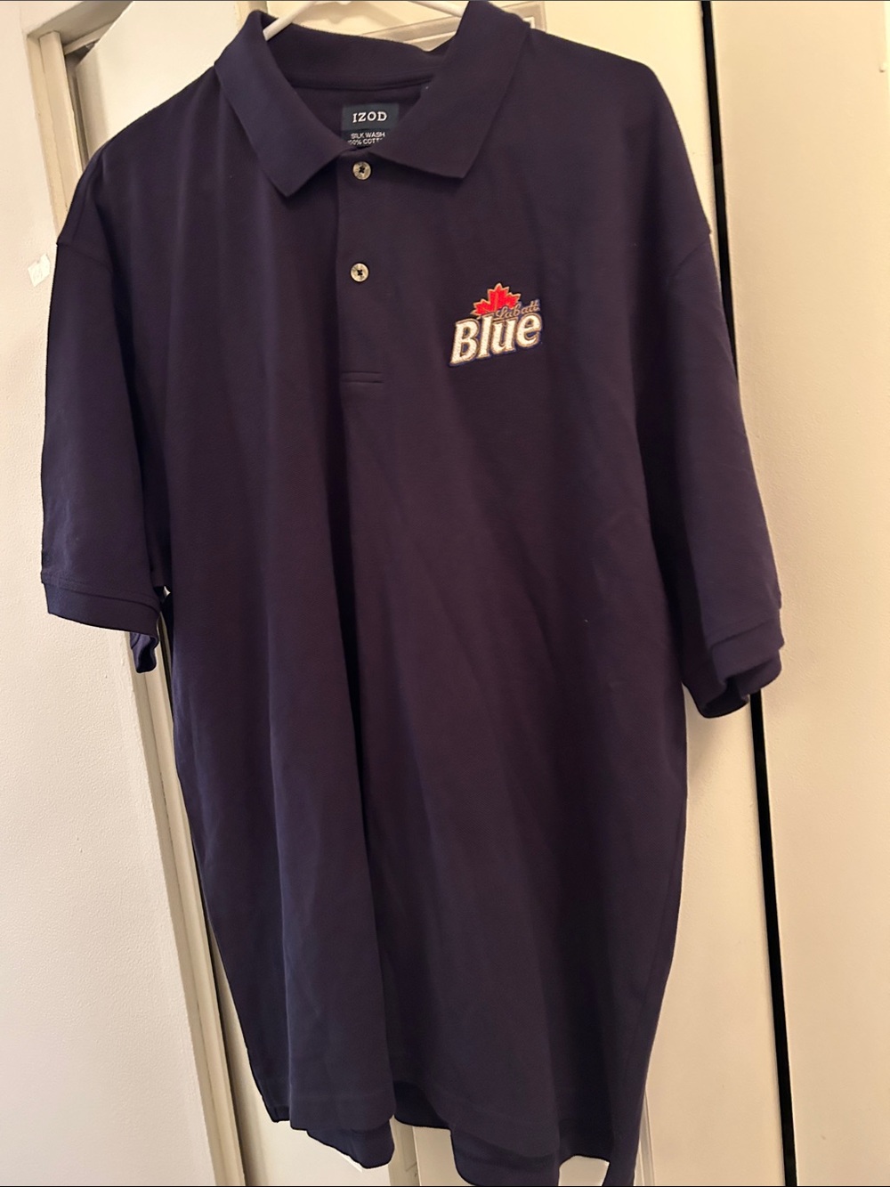 Izod Navy Polo Shirt with Embroidered 'Labatt Blue' Logo Silk Wash XL